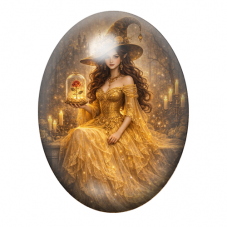 Cabochon en Verre Illustré Sorcière Halloween 13x18, 18x25 ou 30x40mm pour la création de bijoux fantaisie - DIY
