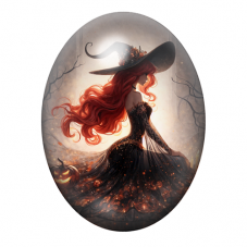Cabochon en Verre Illustré Sorcière Halloween 13x18, 18x25 ou 30x40mm pour la création de bijoux fantaisie - DIY