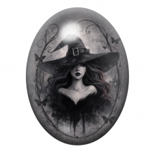 Cabochon en Verre Illustré Sorcière Halloween 13x18, 18x25 ou 30x40mm pour la création de bijoux fantaisie - DIY