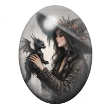Cabochon en Verre Illustré Sorcière Halloween 13x18, 18x25 ou 30x40mm pour la création de bijoux fantaisie - DIY