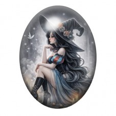 Cabochon en Verre Illustré Sorcière Halloween 13x18, 18x25 ou 30x40mm pour la création de bijoux fantaisie - DIY