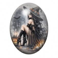 Cabochon en Verre Illustré Sorcière Halloween 13x18, 18x25 ou 30x40mm pour la création de bijoux fantaisie - DIY