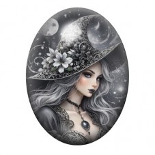 Cabochon en Verre Illustré Sorcière Halloween 13x18, 18x25 ou 30x40mm pour la création de bijoux fantaisie - DIY