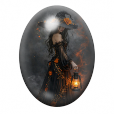 Cabochon en Verre Illustré Sorcière Halloween 13x18, 18x25 ou 30x40mm pour la création de bijoux fantaisie - DIY