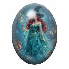 Cabochon en Verre Illustré Sorcière Halloween 13x18, 18x25 ou 30x40mm pour la création de bijoux fantaisie - DIY