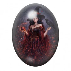 Cabochon en Verre Illustré Sorcière Princesse en Robe Rouge à la Pomme Enchantée 13x18, 18x25 ou 30x40mm pour la création de bij