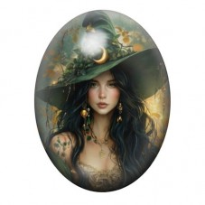 Cabochon en Verre Illustré Sorcière Halloween 13x18, 18x25 ou 30x40mm pour la création de bijoux fantaisie - DIY