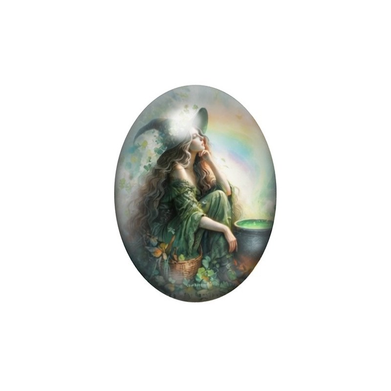 Cabochon en Verre Illustré Sorcière Halloween 13x18, 18x25 ou 30x40mm