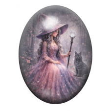 Cabochon en Verre Illustré Sorcière Halloween 13x18, 18x25 ou 30x40mm pour la création de bijoux fantaisie - DIY