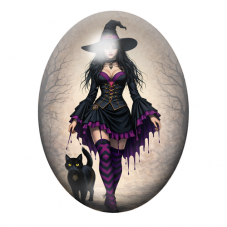 Cabochon en Verre Illustré Sorcière Halloween 13x18, 18x25 ou 30x40mm pour la création de bijoux fantaisie - DIY