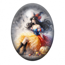 Cabochon en Verre Illustré Sorcière Halloween 13x18, 18x25 ou 30x40mm pour la création de bijoux fantaisie - DIY
