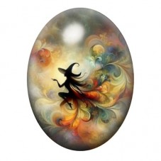 Cabochon en Verre Illustré Sorcière Halloween 13x18, 18x25 ou 30x40mm pour la création de bijoux fantaisie - DIY