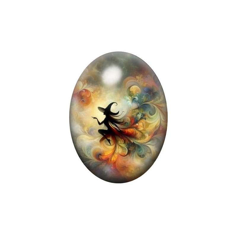 Cabochon en Verre Illustré Sorcière Halloween 13x18, 18x25 ou 30x40mm