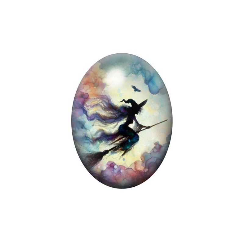 Cabochon en Verre Illustré Sorcière Halloween 13x18, 18x25 ou 30x40mm