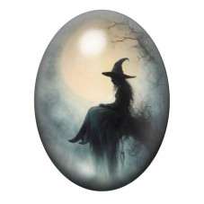 Cabochon en Verre Illustré Sorcière Halloween 13x18, 18x25 ou 30x40mm pour la création de bijoux fantaisie - DIY