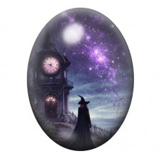Cabochon en Verre Illustré Sorcière Halloween 13x18, 18x25 ou 30x40mm pour la création de bijoux fantaisie - DIY