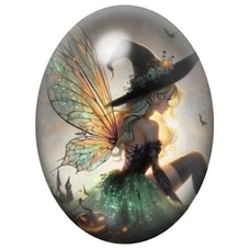 Cabochon en Verre Illustré Sorcière Fée aux Ailes de Libellule 13x18, 18x25 ou 30x40mm pour la création de bijoux fantaisie - DI