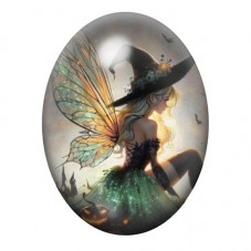 Cabochon en Verre Illustré Sorcière Halloween 13x18, 18x25 ou 30x40mm pour la création de bijoux fantaisie - DIY