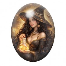 Cabochon en Verre Illustré Sorcière Halloween 13x18, 18x25 ou 30x40mm pour la création de bijoux fantaisie - DIY