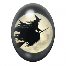 Cabochon en Verre Illustré Sorcière Halloween 13x18, 18x25 ou 30x40mm pour la création de bijoux fantaisie - DIY