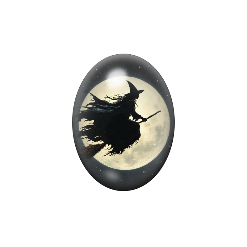 Cabochon en Verre Illustré Sorcière Halloween 13x18, 18x25 ou 30x40mm