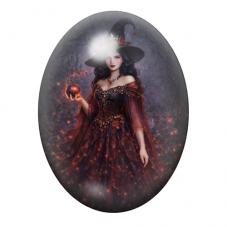 Cabochon en Verre Illustré Sorcière Halloween 13x18, 18x25 ou 30x40mm pour la création de bijoux fantaisie - DIY