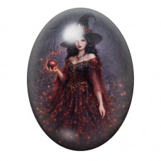 Cabochon en Verre Illustré Sorcière Princesse en Robe Rouge à la Pomme Lumineuse 13x18, 18x25 ou 30x40mm pour la création de bij
