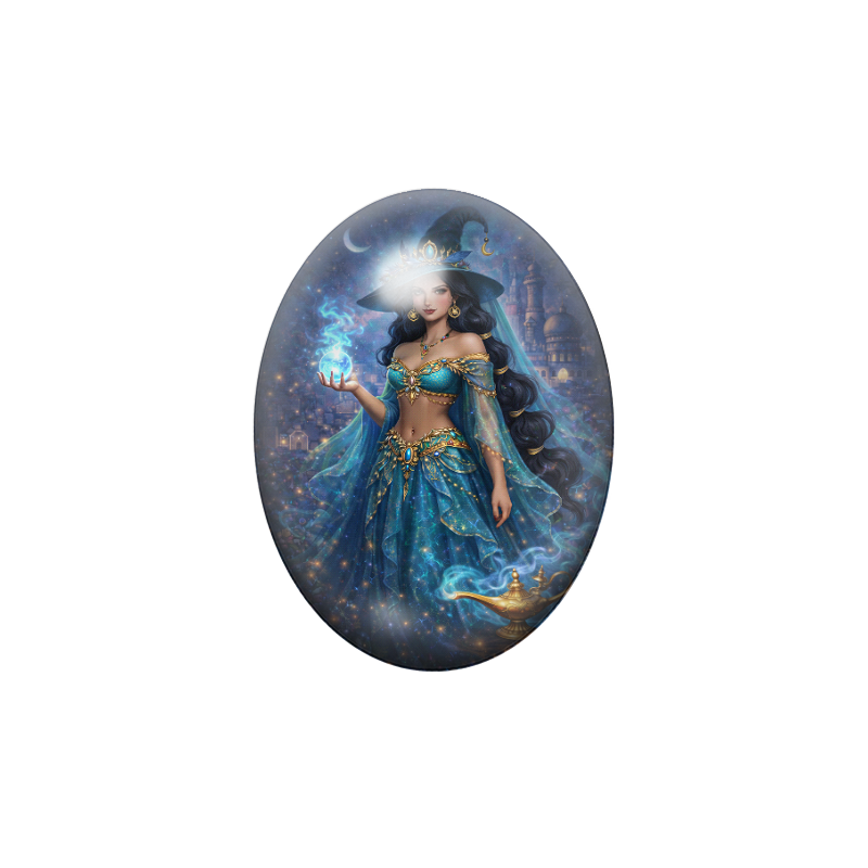 Cabochon en Verre Illustré Sorcière Princesse Halloween 13x18, 18x25 ou 30x40mm