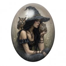 Cabochon en Verre Illustré Sorcière Halloween 13x18, 18x25 ou 30x40mm pour la création de bijoux fantaisie - DIY