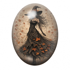 Cabochon en Verre Illustré Sorcière Halloween 13x18, 18x25 ou 30x40mm pour la création de bijoux fantaisie - DIY