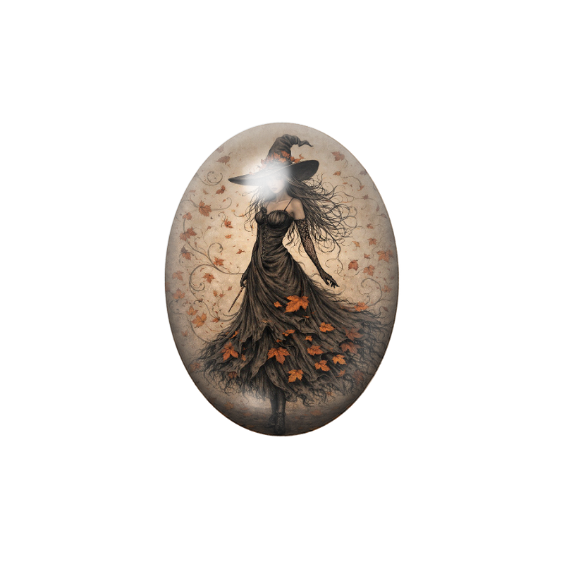 Cabochon en Verre Illustré Sorcière Halloween 13x18, 18x25 ou 30x40mm
