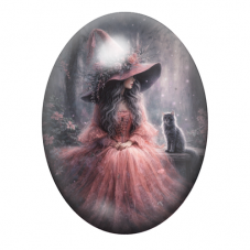 Cabochon en Verre Illustré Sorcière Halloween 13x18, 18x25 ou 30x40mm pour la création de bijoux fantaisie - DIY
