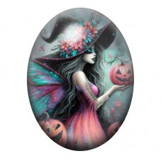 Cabochon en Verre Illustré Sorcière Halloween 13x18, 18x25 ou 30x40mm pour la création de bijoux fantaisie - DIY