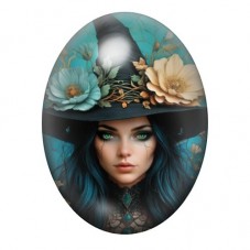 Cabochon en Verre Illustré Sorcière Halloween 13x18, 18x25 ou 30x40mm pour la création de bijoux fantaisie - DIY