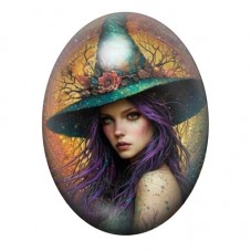 Cabochon en Verre Illustré Sorcière Halloween 13x18, 18x25 ou 30x40mm pour la création de bijoux fantaisie - DIY