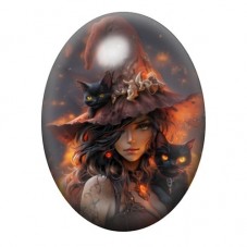 Cabochon en Verre Illustré Sorcière Halloween 13x18, 18x25 ou 30x40mm pour la création de bijoux fantaisie - DIY