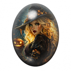 Cabochon en Verre Illustré Sorcière Halloween 13x18, 18x25 ou 30x40mm pour la création de bijoux fantaisie - DIY