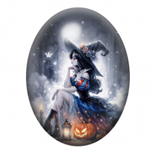 Cabochon en Verre Illustré Sorcière Halloween 13x18, 18x25 ou 30x40mm pour la création de bijoux fantaisie - DIY