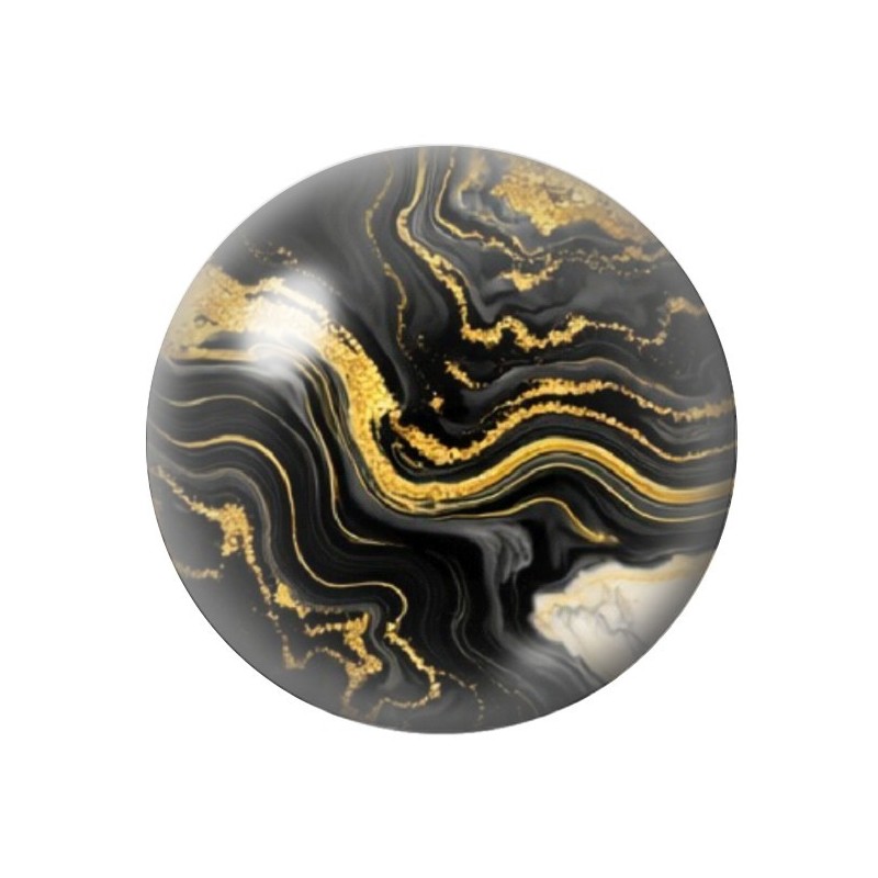 Cabochon en Verre Illustré Marbre Noir Doré 12 à 25mm