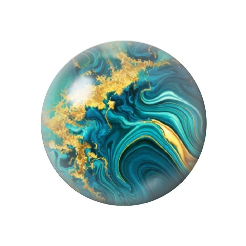 Cabochon en Verre Illustré Marbre Doré Turquoise 12 à 25mm