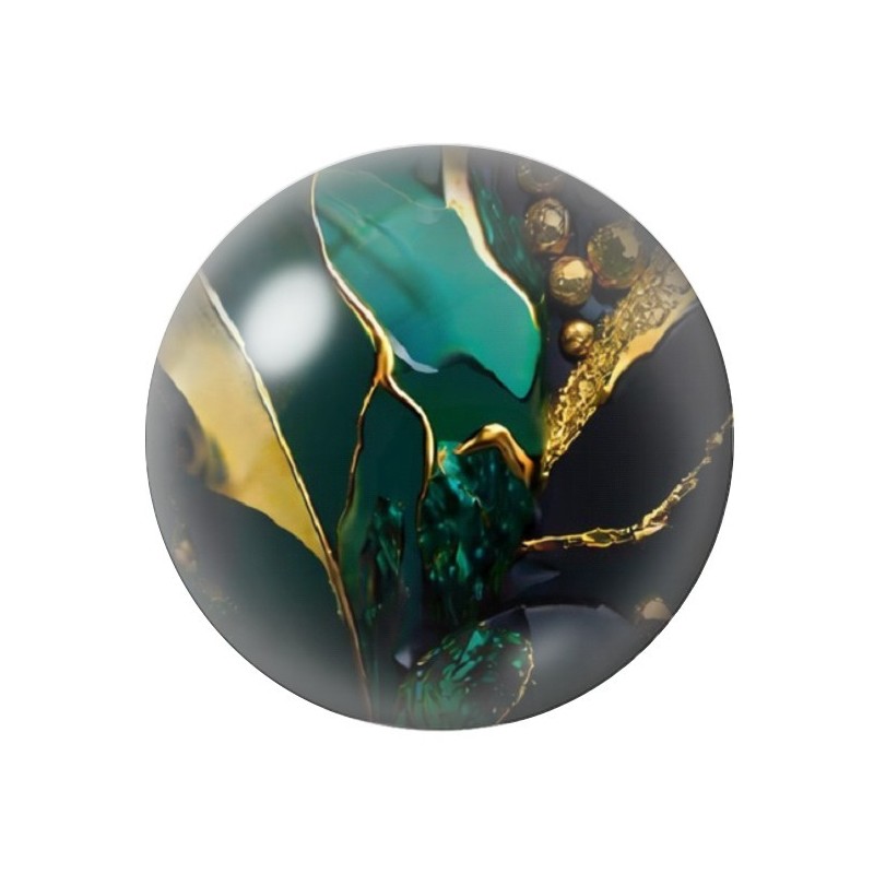 Cabochon en Verre Illustré Marbre Doré Vert 12 à 25mm
