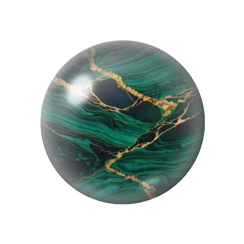 Cabochon en Verre Illustré Marbre Doré Vert 12 à 25mm