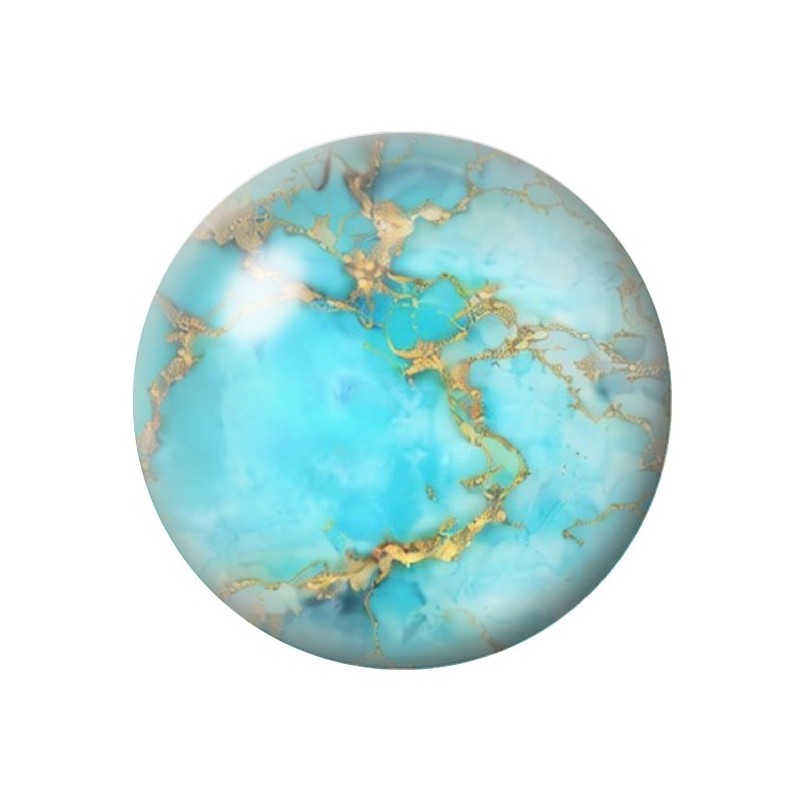 Cabochon en Verre Illustré Marbre Doré Turquoise 12 à 25mm