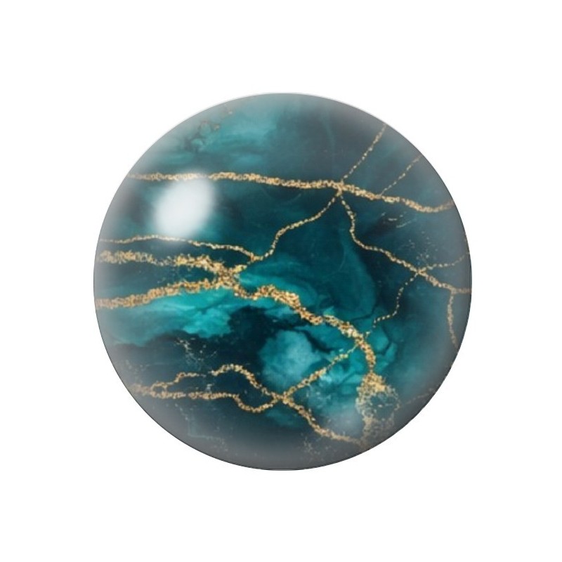Cabochon en Verre Illustré Marbre Doré Vert 12 à 25mm