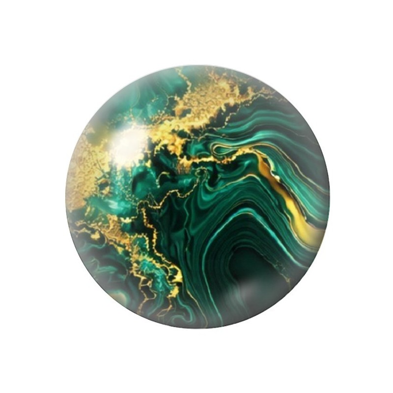 Cabochon en Verre Illustré Marbre Doré Vert Émeraude 12 à 25mm