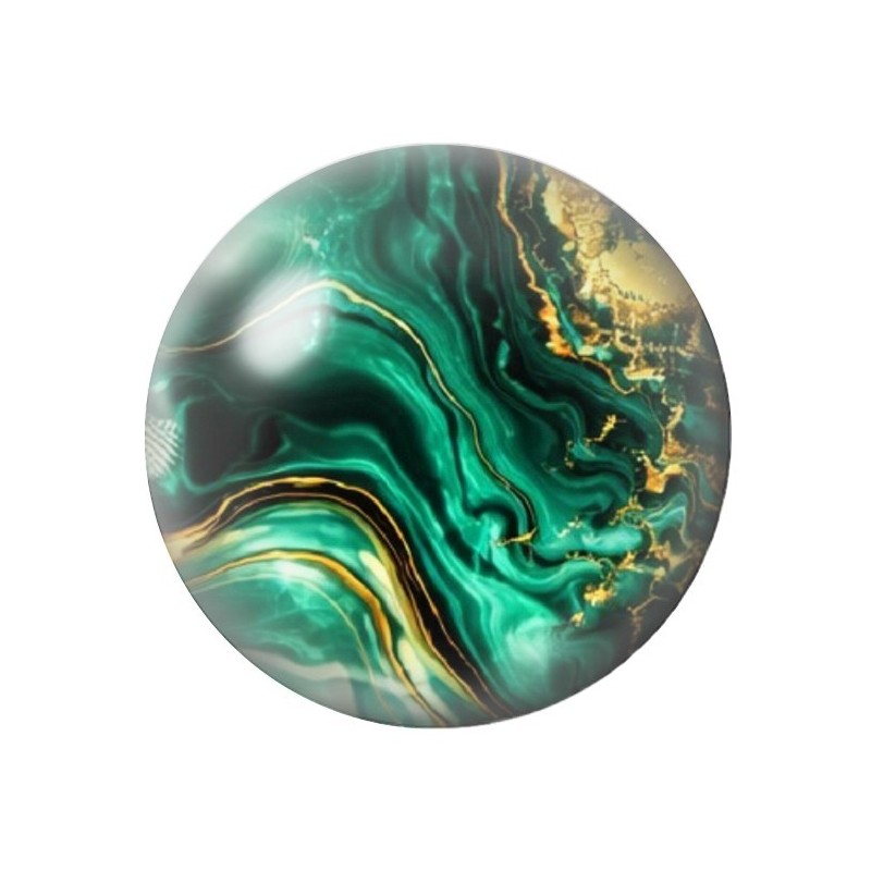 Cabochon en Verre Illustré Marbre Doré Vert Émeraude 12 à 25mm