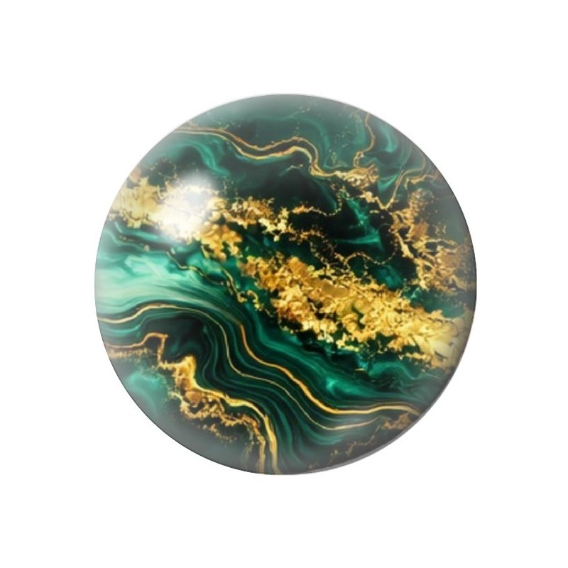 Cabochon en Verre Illustré Marbre Doré Vert Émeraude 12 à 25mm