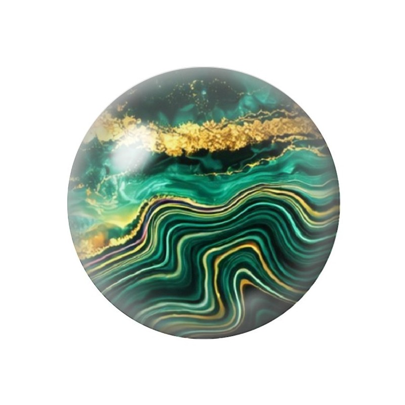 Cabochon en Verre Illustré Marbre Doré Vert Émeraude 12 à 25mm