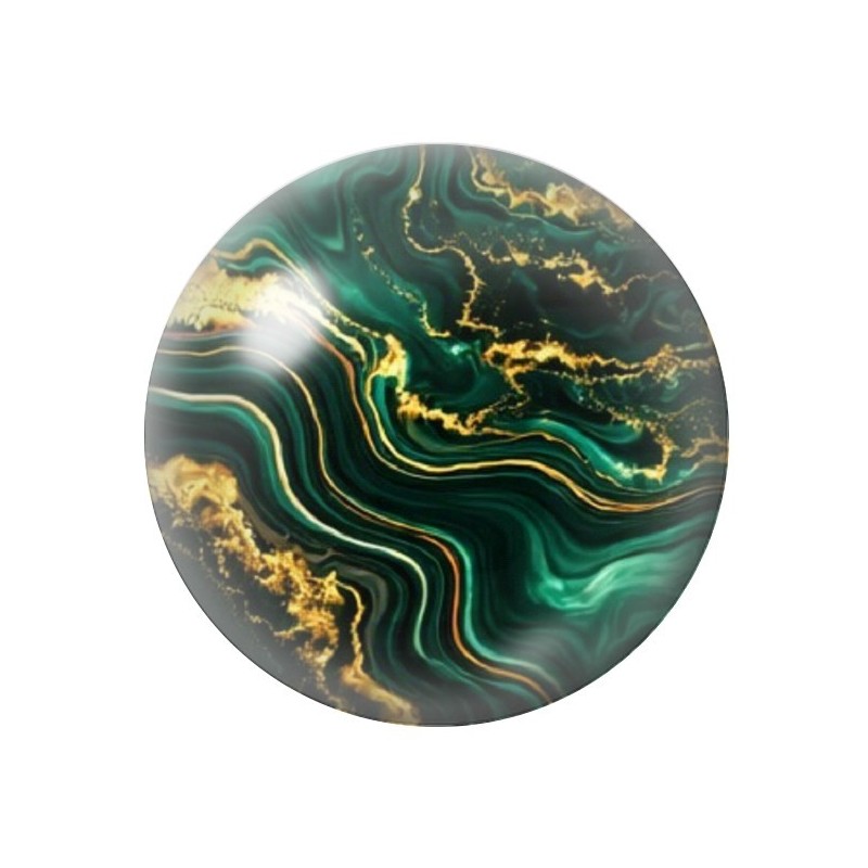 Cabochon en Verre Illustré Marbre Doré Vert Émeraude 12 à 25mm
