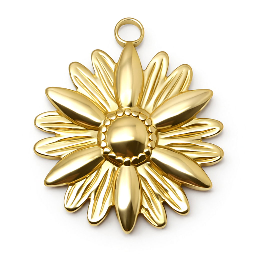 Breloque Fleur en Acier Inoxydable Doré 25x22mm